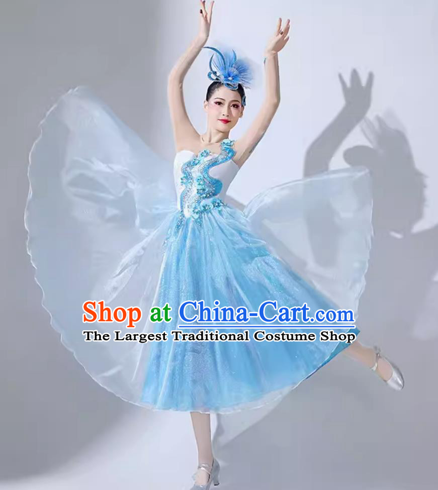 Chinese Spring Festival Gala Opening Dance Costume Women Modern Dance Light Blue Dress Group Stage Performance Clothing