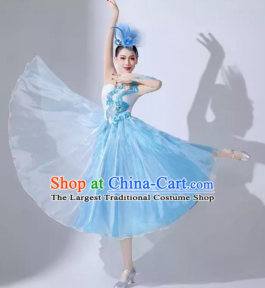 Chinese Spring Festival Gala Opening Dance Costume Women Modern Dance Light Blue Dress Group Stage Performance Clothing