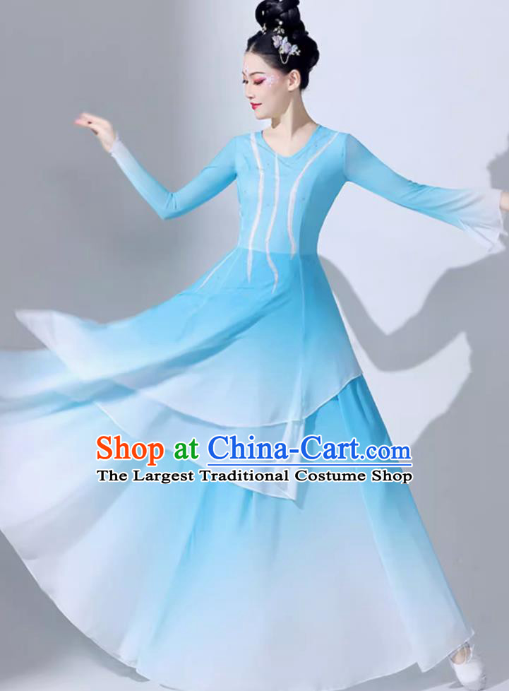 Taoli Cup Dance Competition Fan Dance Blue Dress Women Group Stage Performance Clothing Chinese Classical Dance Costume