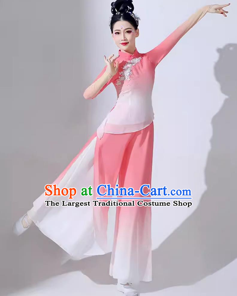 Chinese Folk Dance Costume Fan Dance Pink Outfit Women Group Yangko Performance Clothing