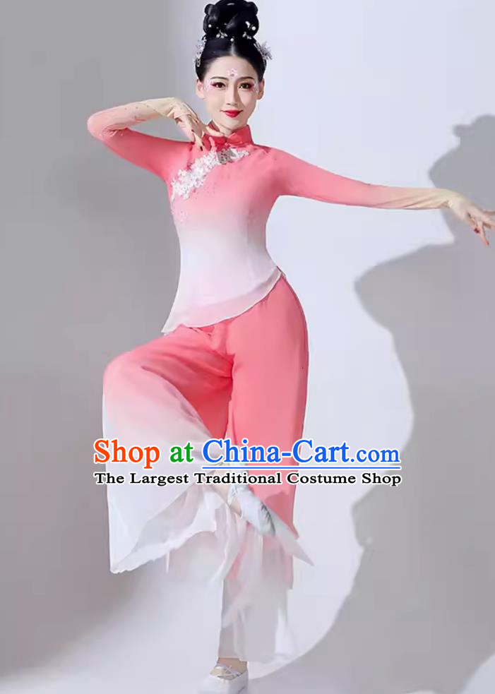 Chinese Folk Dance Costume Fan Dance Pink Outfit Women Group Yangko Performance Clothing