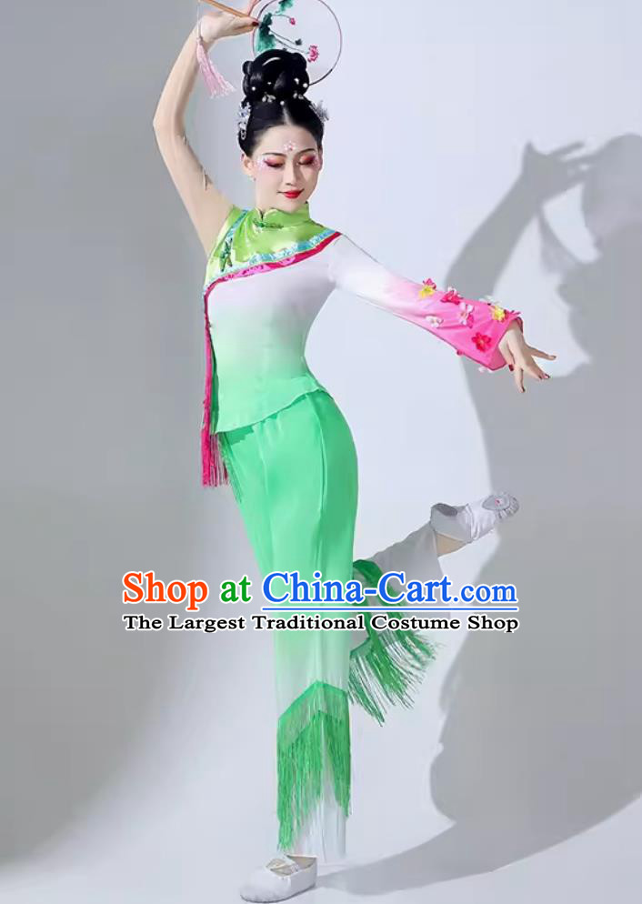 Women Group Yangko Performance Clothing Chinese Folk Dance Costume Fan Dance Jasmine Green Outfit