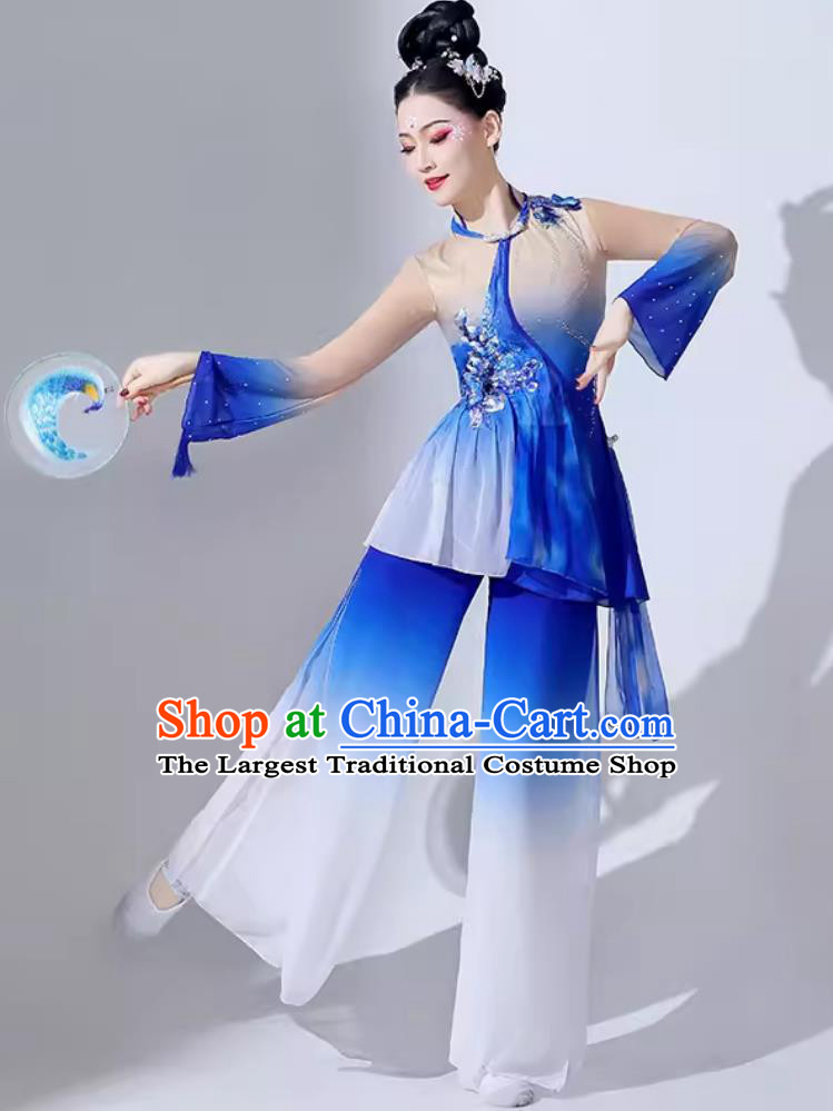 Chinese Classical Dance Costume Umbrella Dance Blue Outfit Women Group Performance Clothing