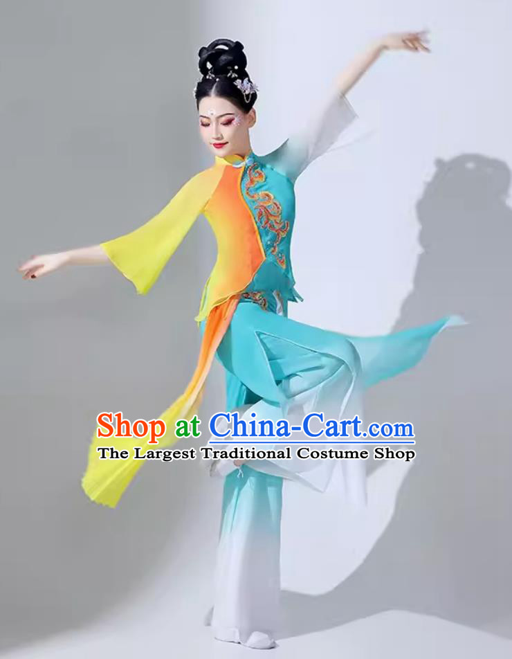 Women Group Performance Clothing Chinese Classical Dance Costume Umbrella Dance Blue Outfit