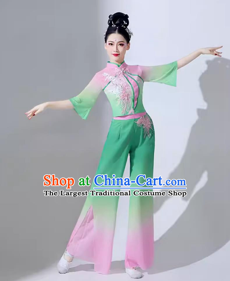Traditional Fan Dance Green Outfit Women Group Performance Clothing Chinese Classical Dance Costume