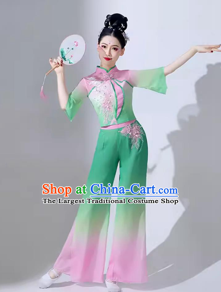 Traditional Fan Dance Green Outfit Women Group Performance Clothing Chinese Classical Dance Costume