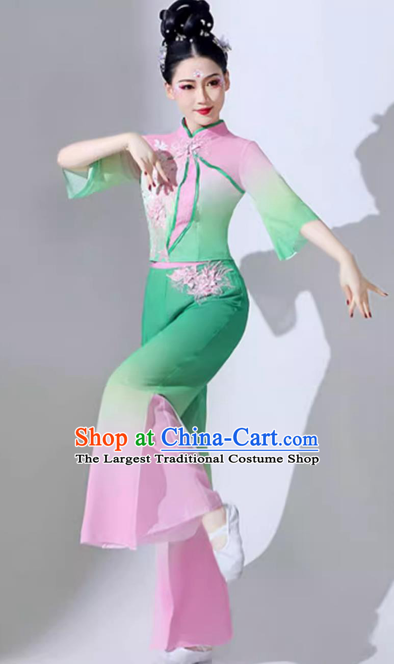 Traditional Fan Dance Green Outfit Women Group Performance Clothing Chinese Classical Dance Costume