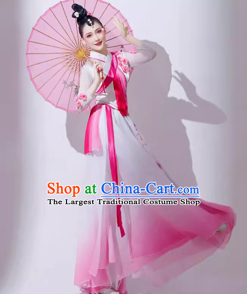 Chinese Classical Dance Costume Traditional Umbrella Dance Pink Outfit Women Group Performance Clothing