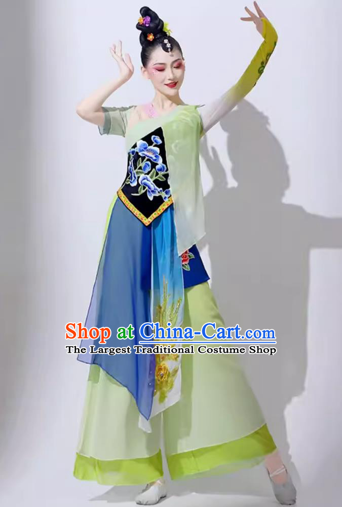 Women Group Performance Clothing Chinese Folk Dance Costume Traditional Yangko Dance Fan Dance Green Outfit