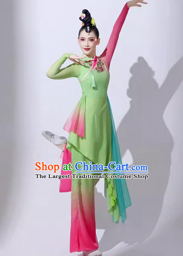 Traditional Fan Dance Green Outfit Women Group Performance Lotus Dance Clothing Chinese Classical Dance Costume