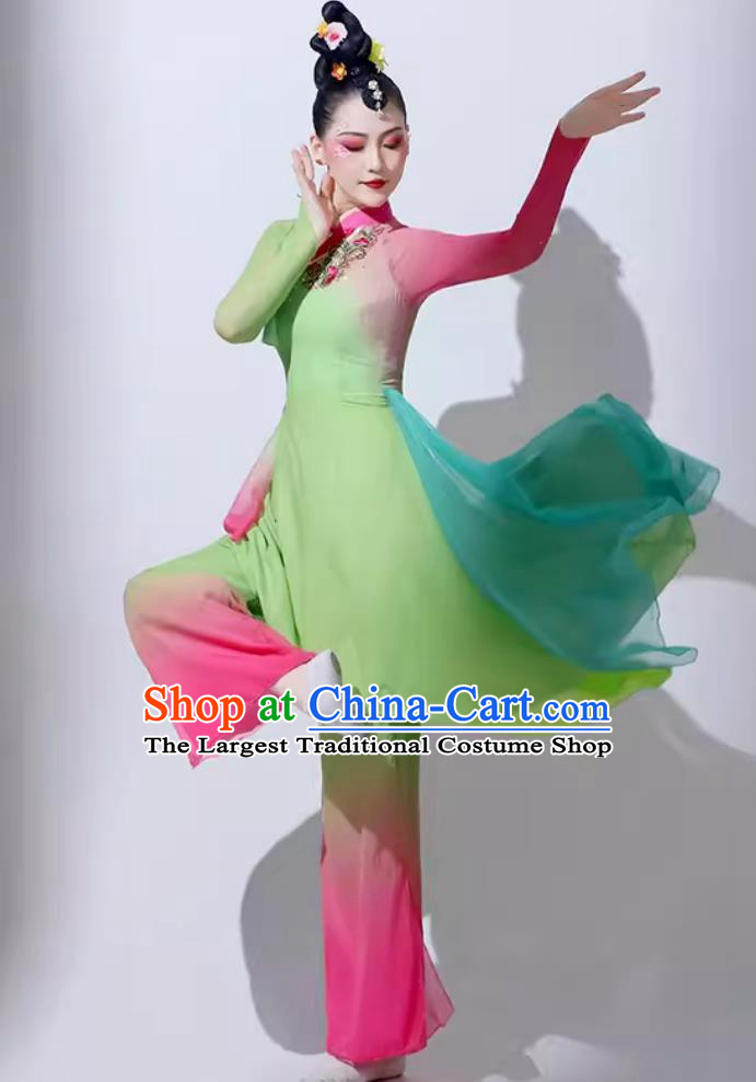 Traditional Fan Dance Green Outfit Women Group Performance Lotus Dance Clothing Chinese Classical Dance Costume