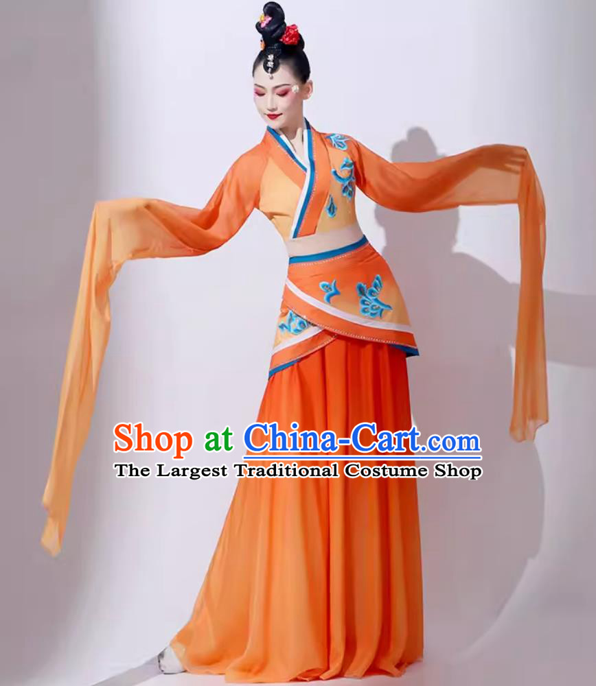 Chinese Classical Dance Costume Traditional Yu Ren Dance Water Sleeve Dress Women Group Performance Clothing