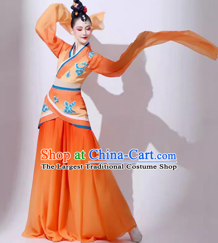 Chinese Classical Dance Costume Traditional Yu Ren Dance Water Sleeve Dress Women Group Performance Clothing