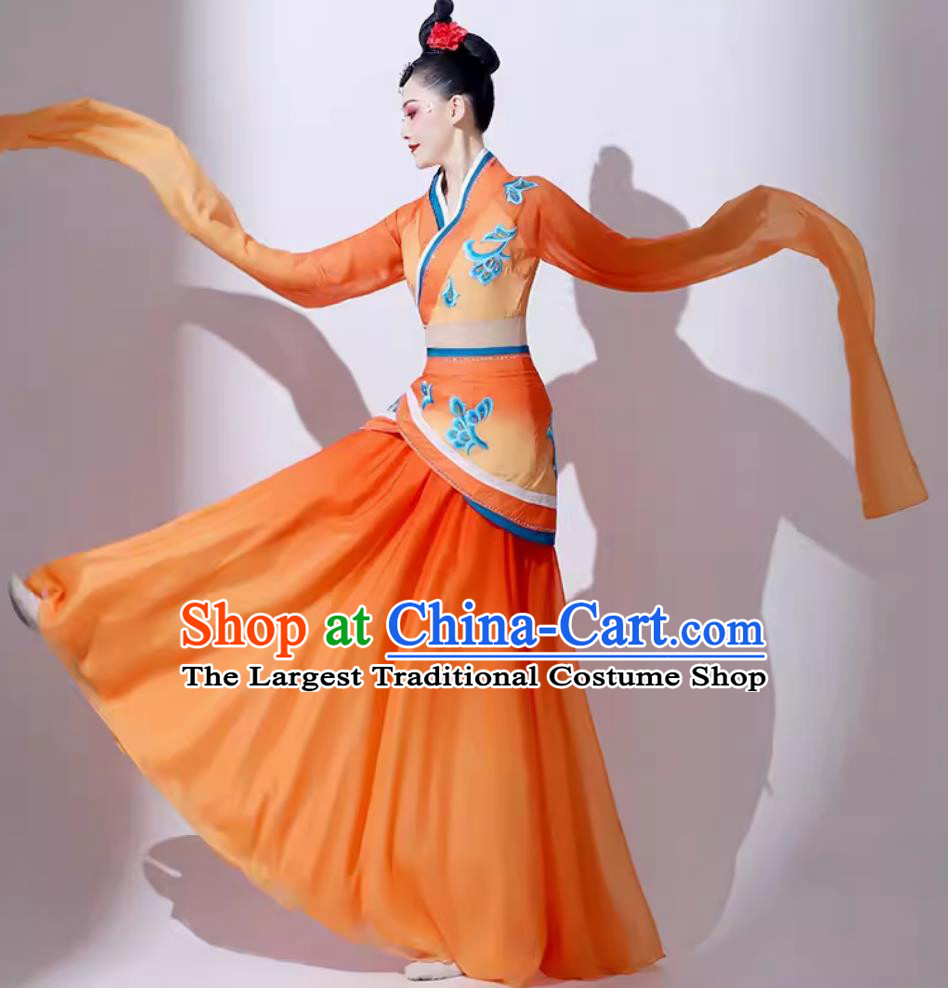 Chinese Classical Dance Costume Traditional Yu Ren Dance Water Sleeve Dress Women Group Performance Clothing