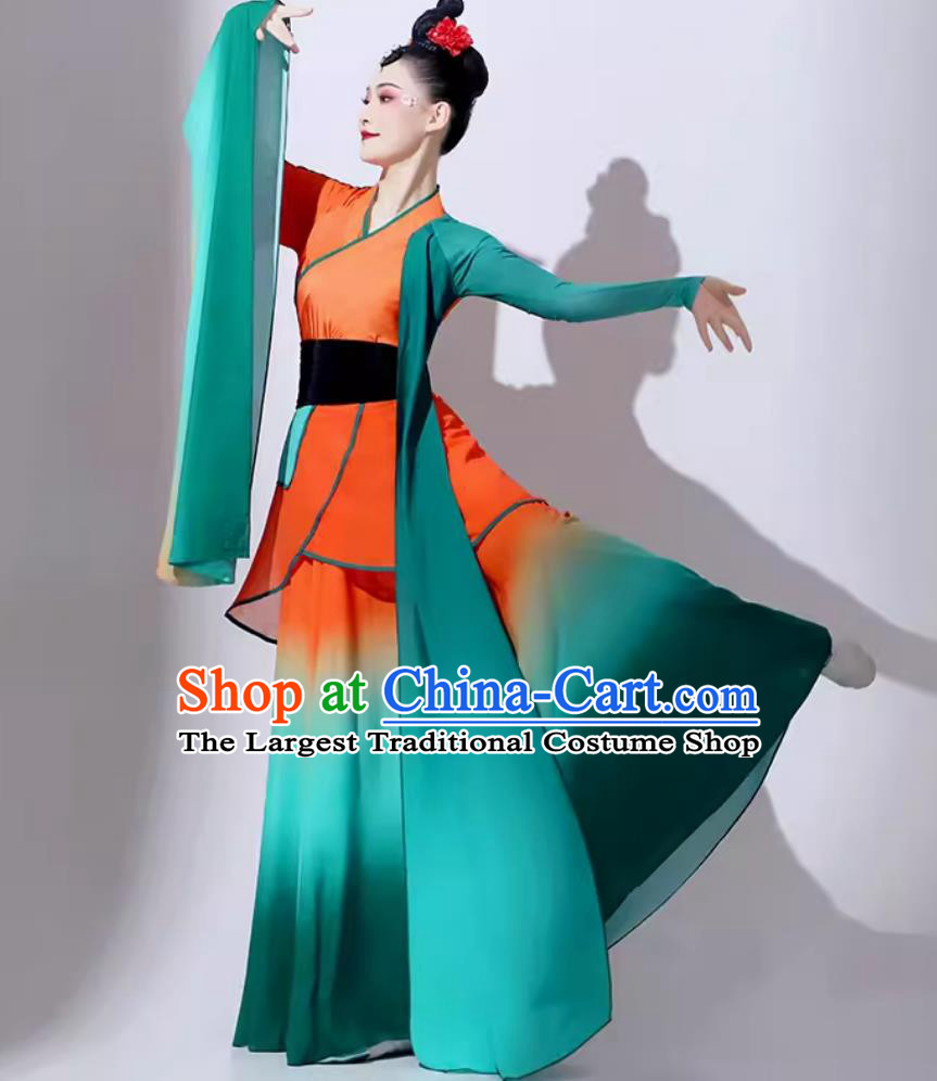 Women Group Performance Clothing Chinese Classical Dance Costume Traditional Qu Yuan Song Water Sleeve Dress