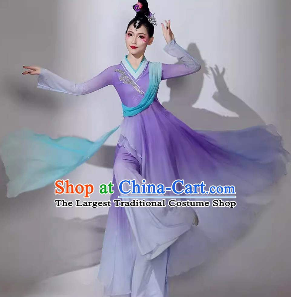 Traditional Fan Dance Lilac Dress Women Group Performance Clothing Chinese Classical Dance Costume