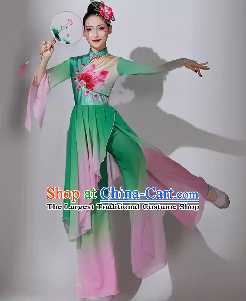Chinese Classical Dance Costume Traditional Lotus Dance Green Dress Women Group Performance Clothing