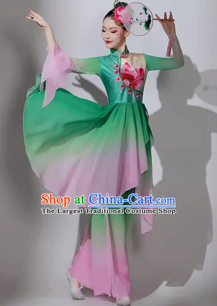 Chinese Classical Dance Costume Traditional Lotus Dance Green Dress Women Group Performance Clothing