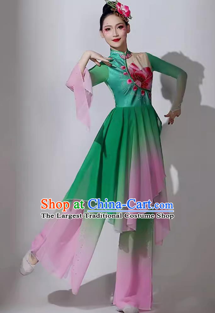 Chinese Classical Dance Costume Traditional Lotus Dance Green Dress Women Group Performance Clothing