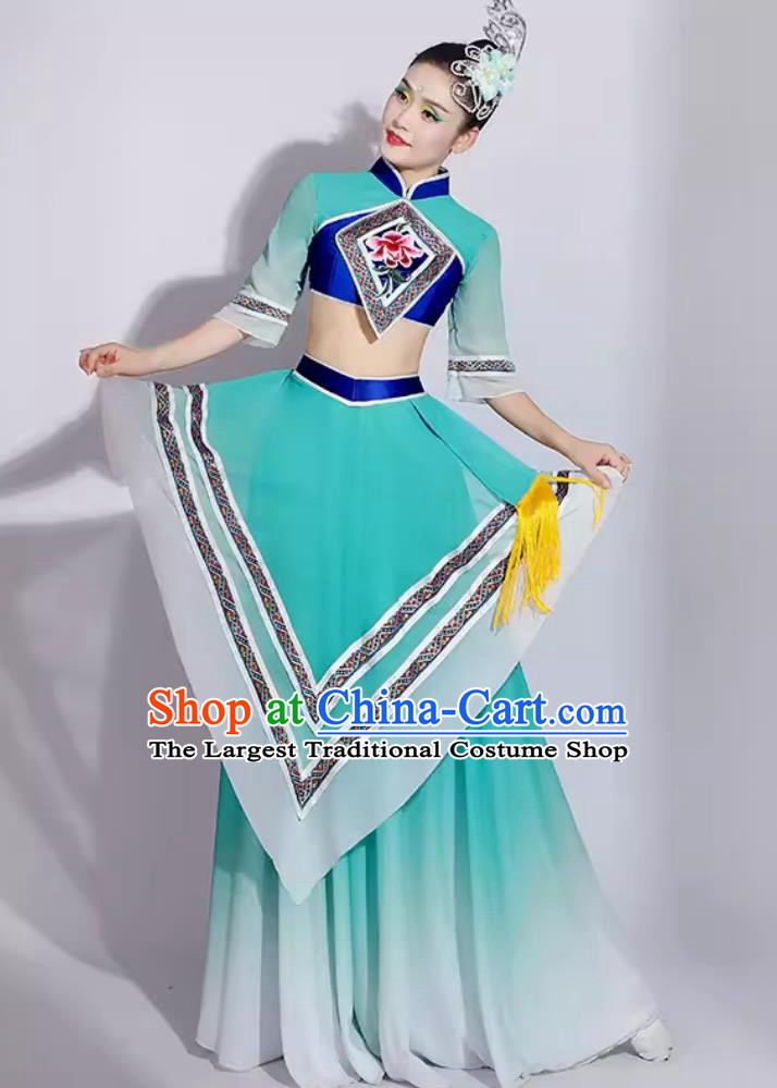 Women Group Performance Clothing Chinese Folk Dance Costume Traditional Jiaozhou Yangko Dance Green Dress