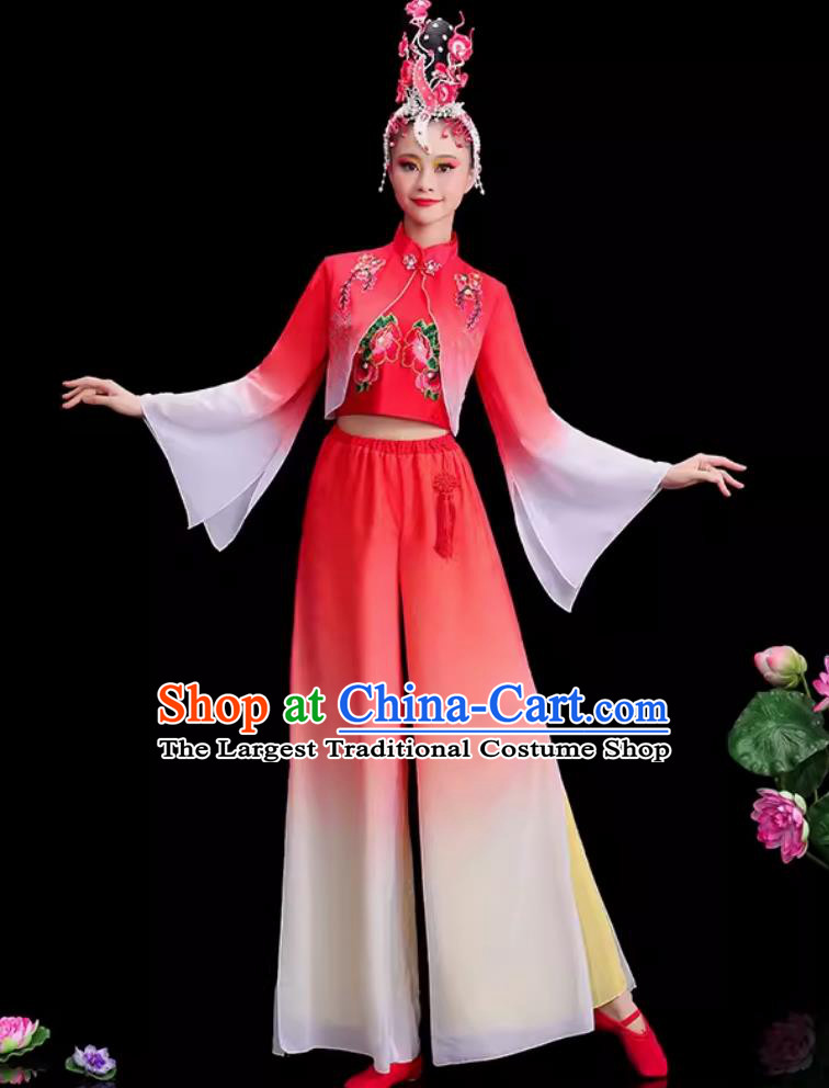Chinese Folk Dance Costume Traditional Jiaozhou Yangko Dance Red Outfit Women Group Performance Clothing