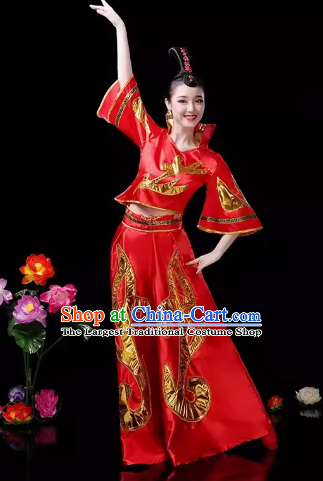 Women Group Yangko Performance Clothing Chinese Folk Dance Costume Traditional Drum Dance Red Outfit