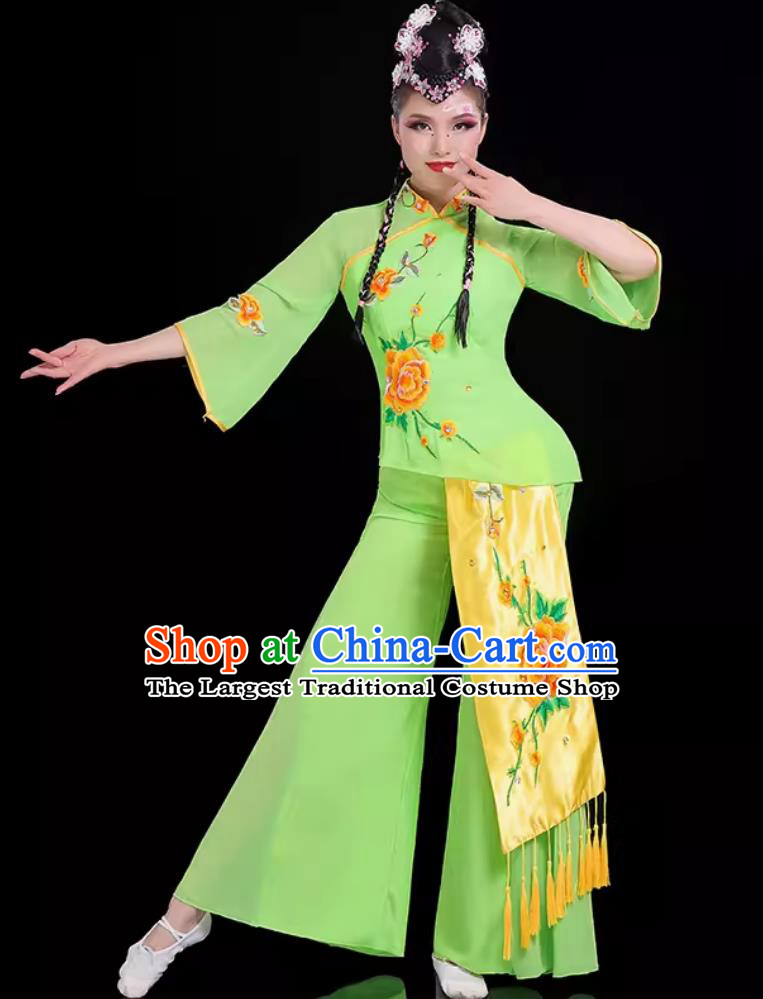 Boudoir Dream Women Group Performance Clothing Chinese Classical Dance Costume Traditional Fan Dance Green Outfit