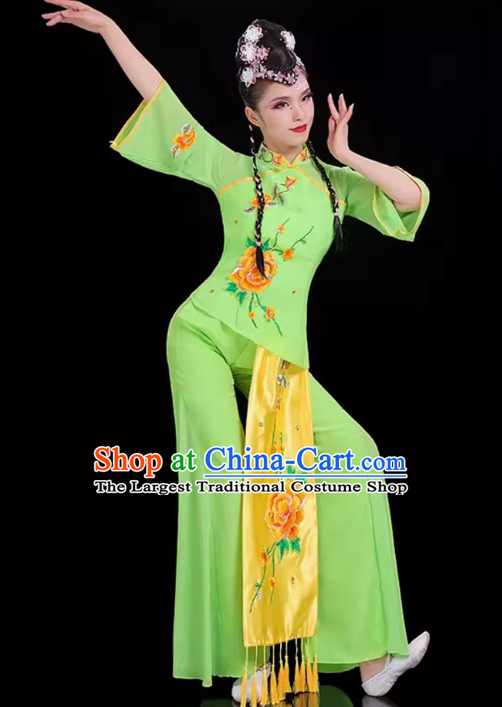 Boudoir Dream Women Group Performance Clothing Chinese Classical Dance Costume Traditional Fan Dance Green Outfit