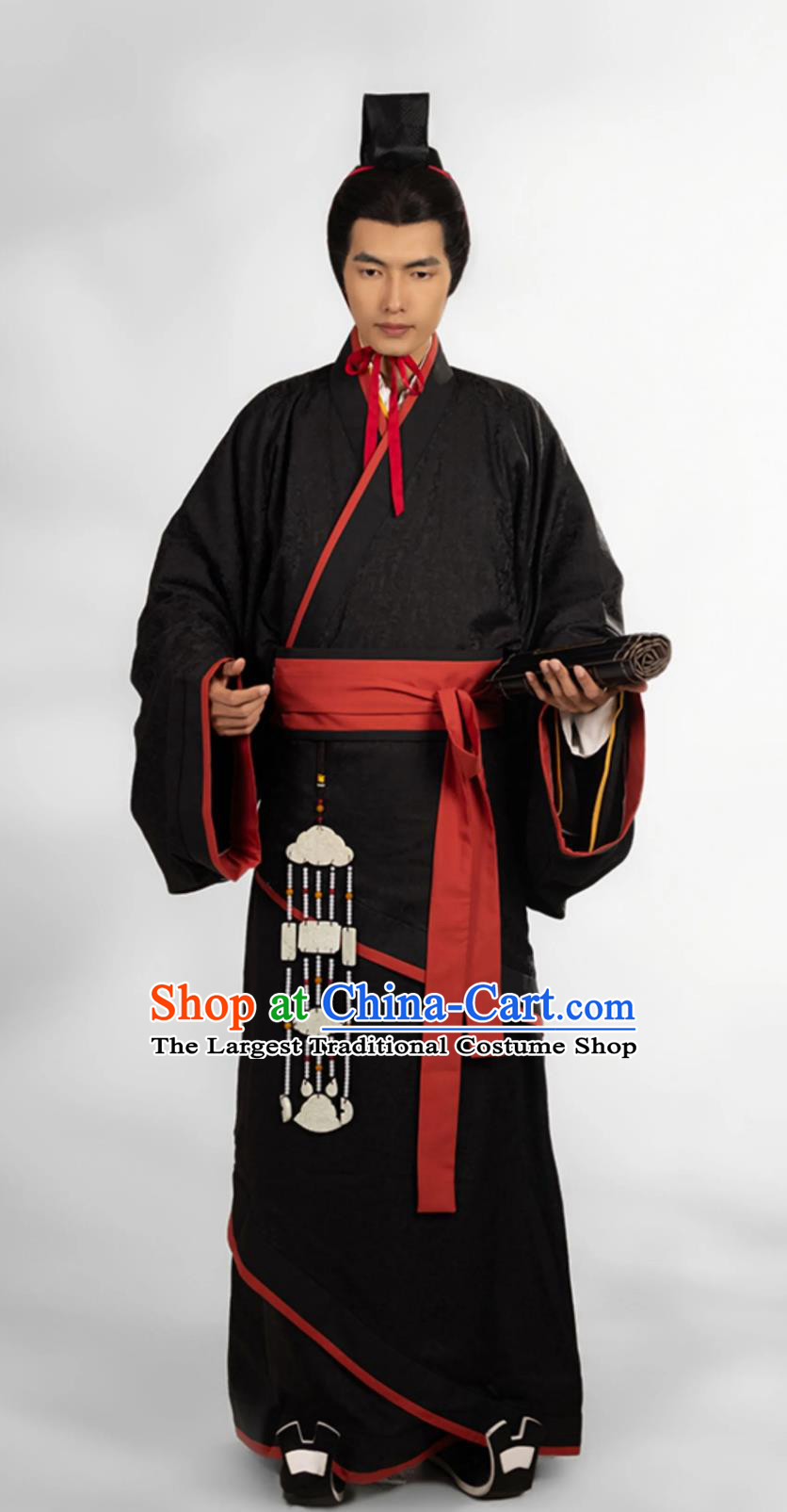 Ancient China Scholar Clothing Traditional Hanfu Black Warring States Robe Chinese Han Dynasty Childe Costume