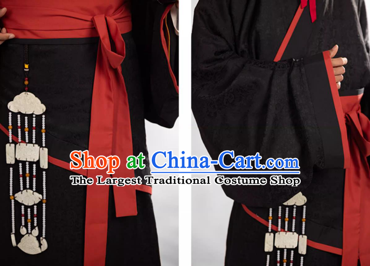 Ancient China Scholar Clothing Traditional Hanfu Black Warring States Robe Chinese Han Dynasty Childe Costume