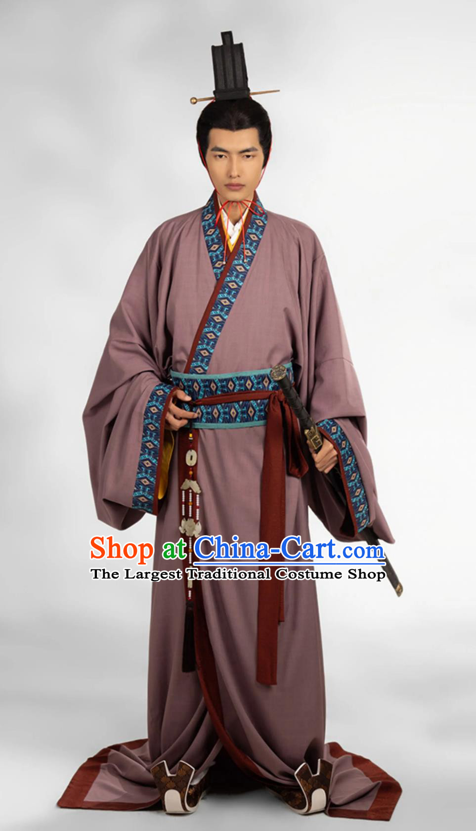 Chinese Qin Dynasty Royal Prince Costume Ancient China Swordsman Clothing Traditional Hanfu Purple Warring States Robe