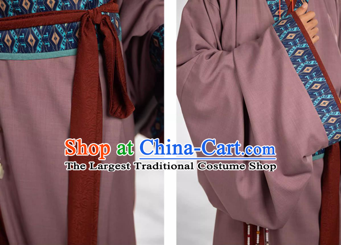 Chinese Qin Dynasty Royal Prince Costume Ancient China Swordsman Clothing Traditional Hanfu Purple Warring States Robe