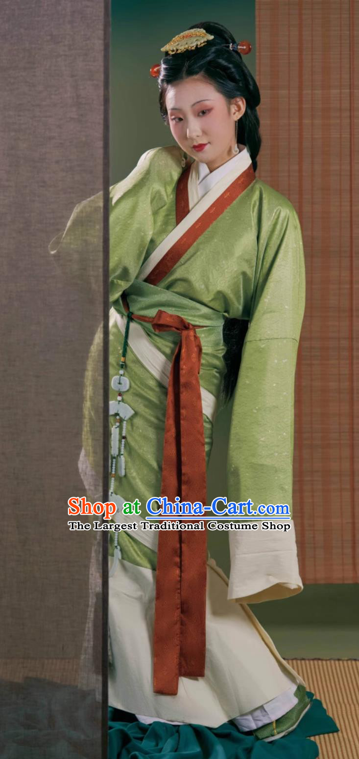 Traditional Hanfu Green Curving Front Robe Chinese Qin Dynasty Empress Costume Ancient China Court Woman Clothing