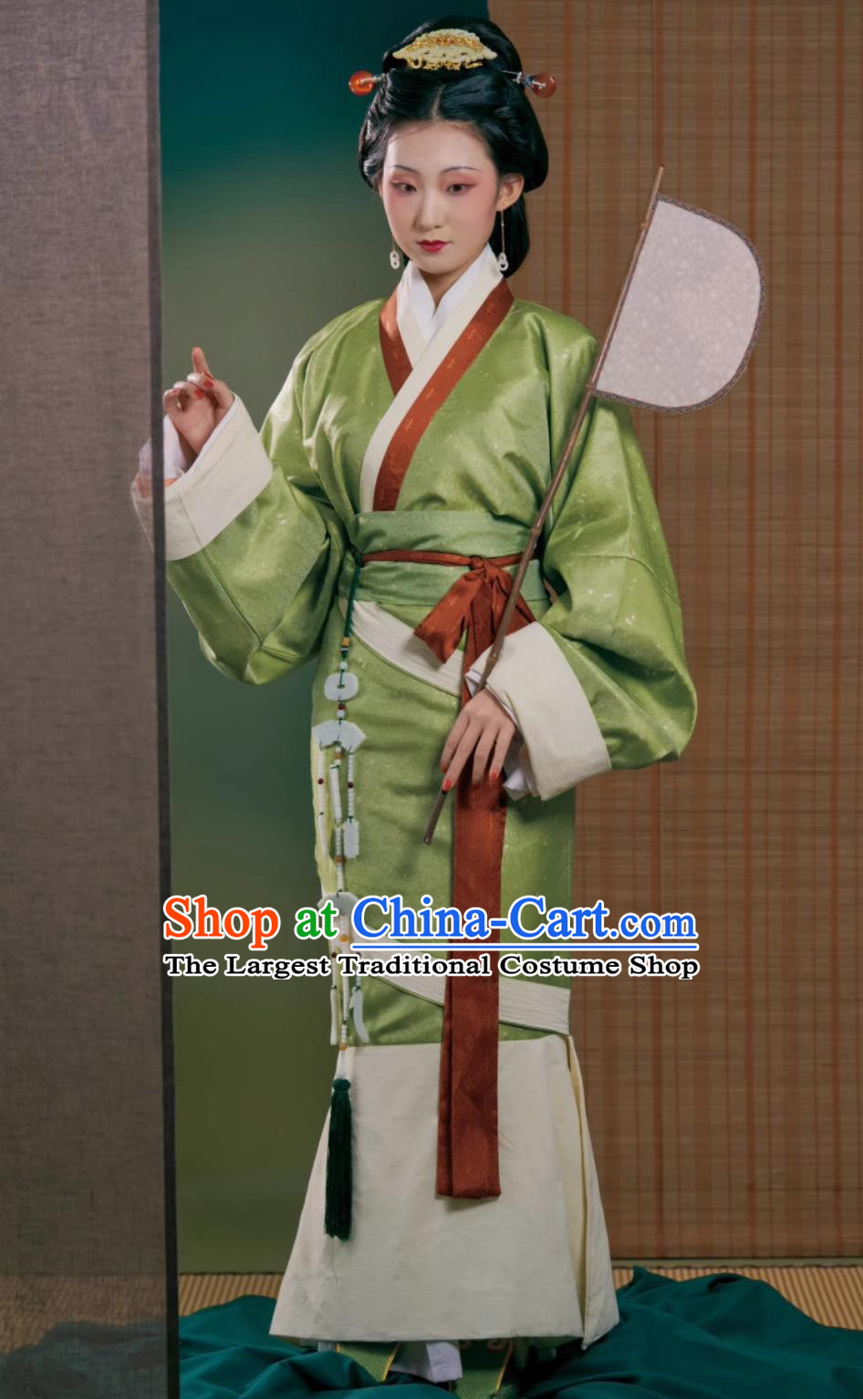 Traditional Hanfu Green Curving Front Robe Chinese Qin Dynasty Empress Costume Ancient China Court Woman Clothing