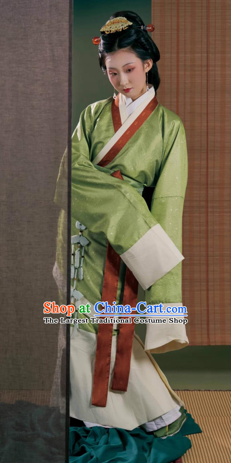 Traditional Hanfu Green Curving Front Robe Chinese Qin Dynasty Empress Costume Ancient China Court Woman Clothing