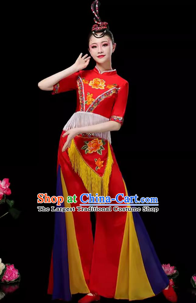 Yangko Dance Women Group Performance Clothing Chinese Folk Dance Costume Traditional Fan Dance Drum Dance Red Outfit