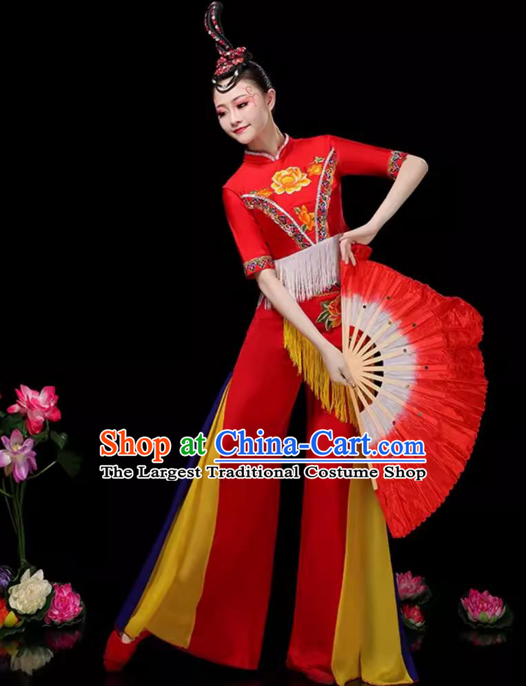 Yangko Dance Women Group Performance Clothing Chinese Folk Dance Costume Traditional Fan Dance Drum Dance Red Outfit