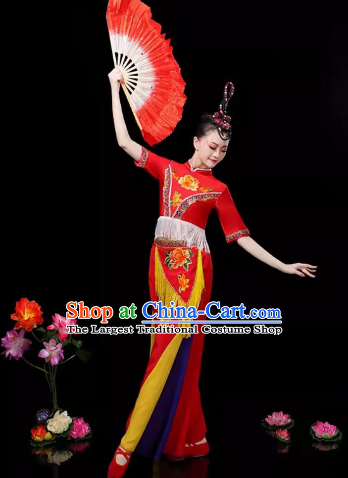 Yangko Dance Women Group Performance Clothing Chinese Folk Dance Costume Traditional Fan Dance Drum Dance Red Outfit