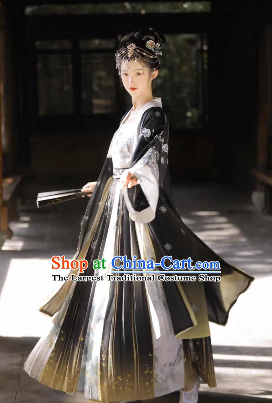 Ancient China Clothing Traditional Woman Hanfu Chinese Song Dynasty Costume Black Beizi and Skirt Complete Set
