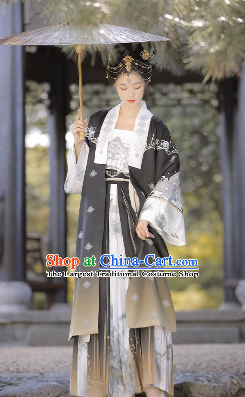 Ancient China Clothing Traditional Woman Hanfu Chinese Song Dynasty Costume Black Beizi and Skirt Complete Set