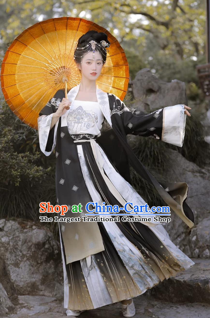 Ancient China Clothing Traditional Woman Hanfu Chinese Song Dynasty Costume Black Beizi and Skirt Complete Set