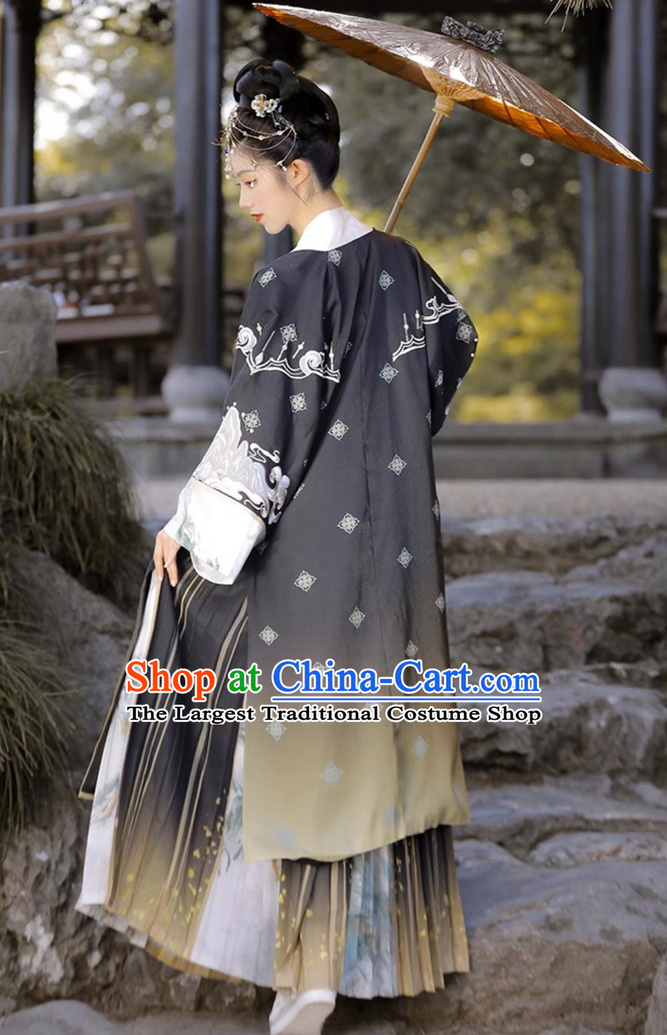 Ancient China Clothing Traditional Woman Hanfu Chinese Song Dynasty Costume Black Beizi and Skirt Complete Set