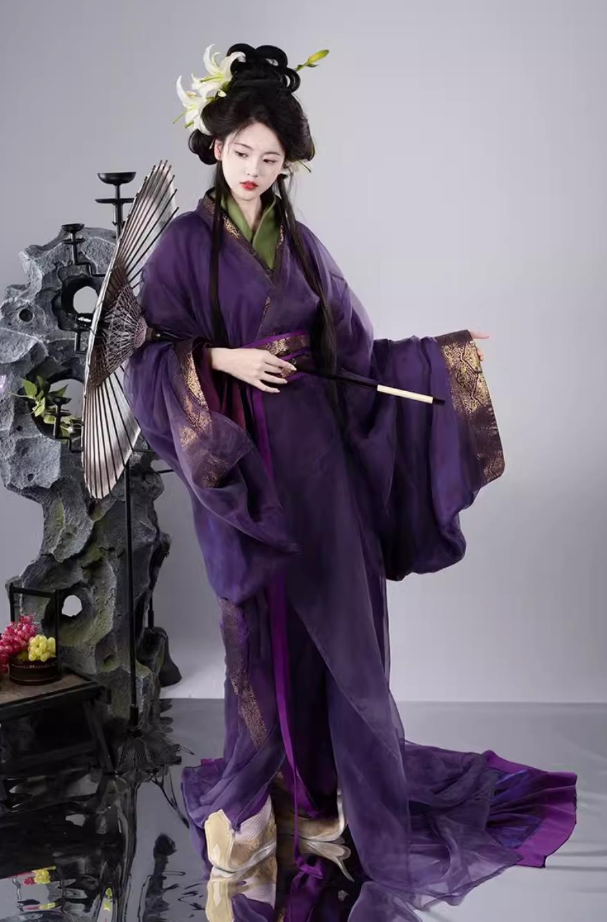 China Travel Photography Clothing Purple Warring States Robe Traditional Chinese Ancient Palace Woman Dress