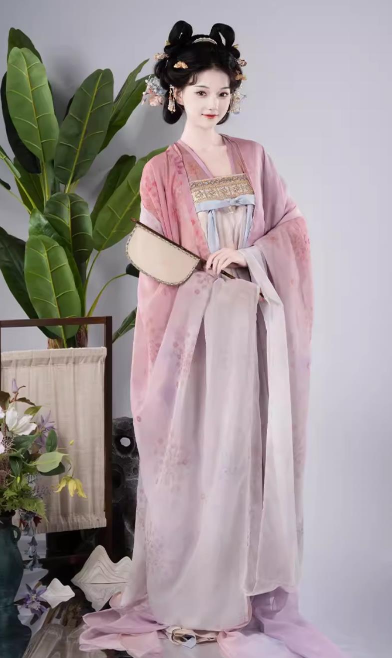 Chinese Tang Dynasty Princess Pink Dress China Travel Photography Dunhuang Fairy Clothing Traditional Hanfu Costume