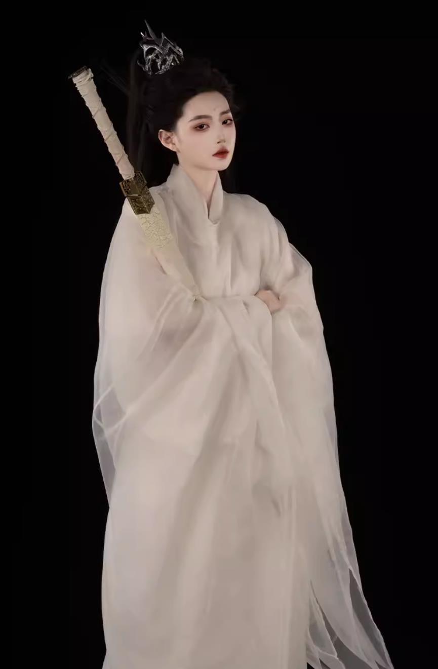 Traditional Hanfu Swordswoman Costume Chinese Song Dynasty Female White Dress China Travel Photography Heroine Clothing