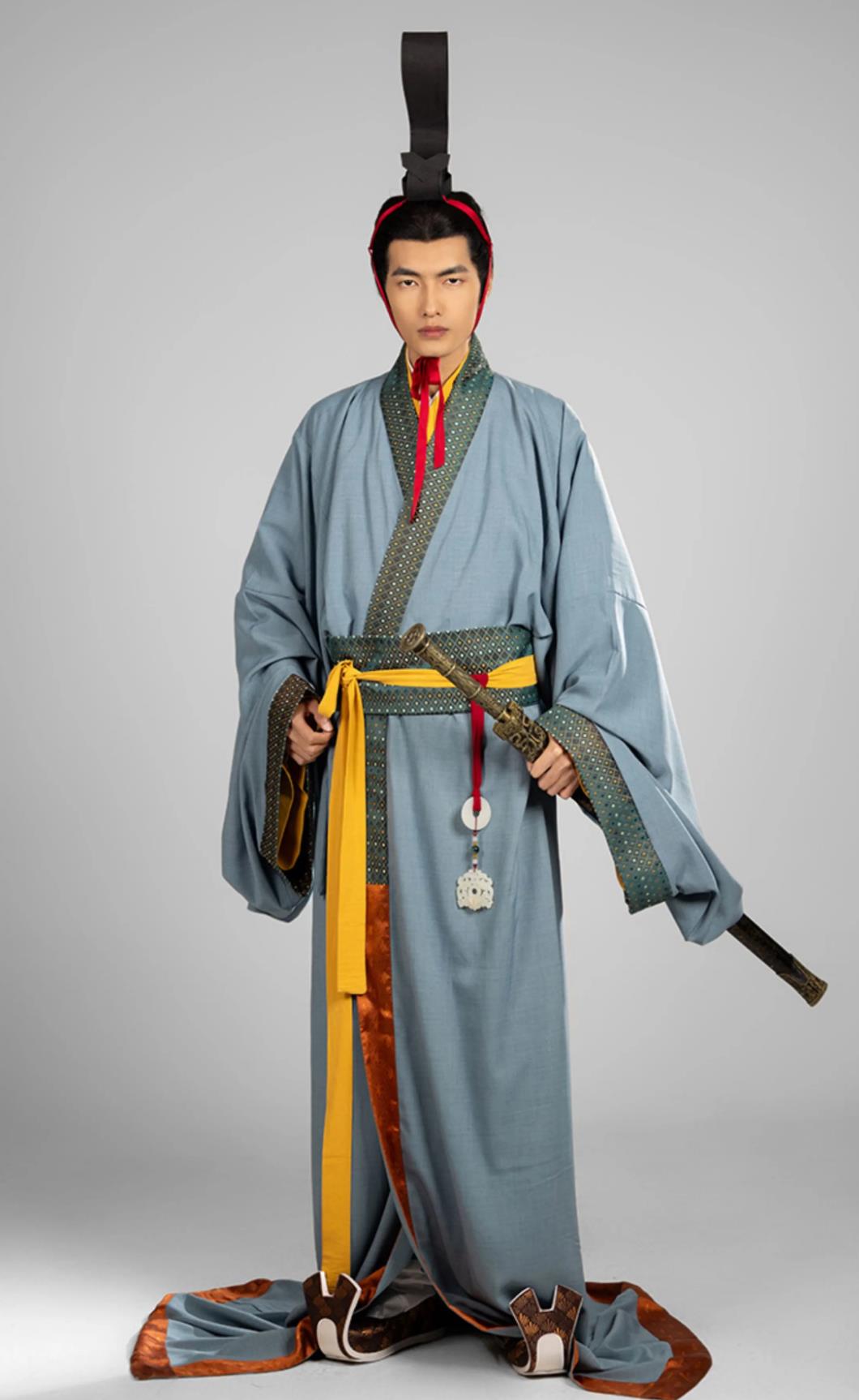 Ancient China Swordsman Clothing Chinese Travel Photography Costume Traditional Hanfu Blue Warring States Robe