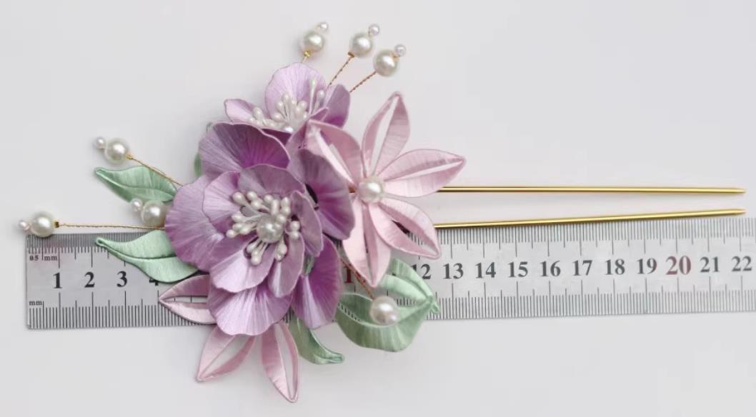 Traditional Chinese Ming Dynasty Hairpin China Hanfu Hair Jewelry Handmade Intangible Cultural Heritage Lilac Silk Peony Hair Clip