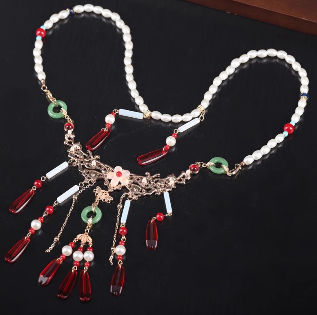 Handmade Ancient Princess Necklace Traditional Chinese Ming Dynasty Necklet China Hanfu Hair Jewelry