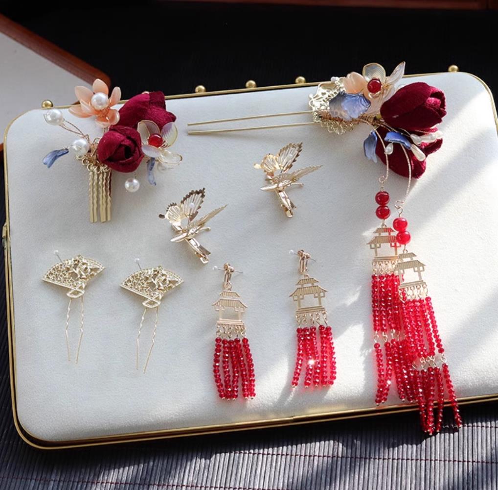 China Hanfu Hair Jewelries Handmade Bride Hair Accessories Traditional Chinese Wedding Headpieces