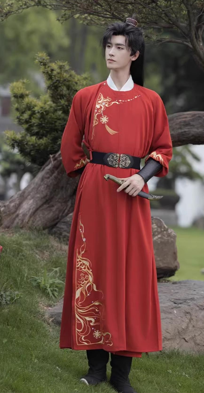 Ancient China Young Hero Clothing China Travel Photography Tang Dynasty Swordsman Costume Traditional Red Hanfu Robe